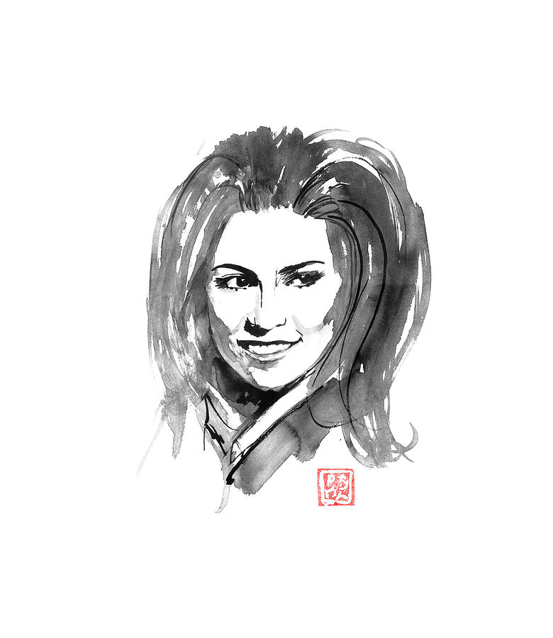 Sumie Drawing - Raquel Welsh 02 by Pechane Sumie
