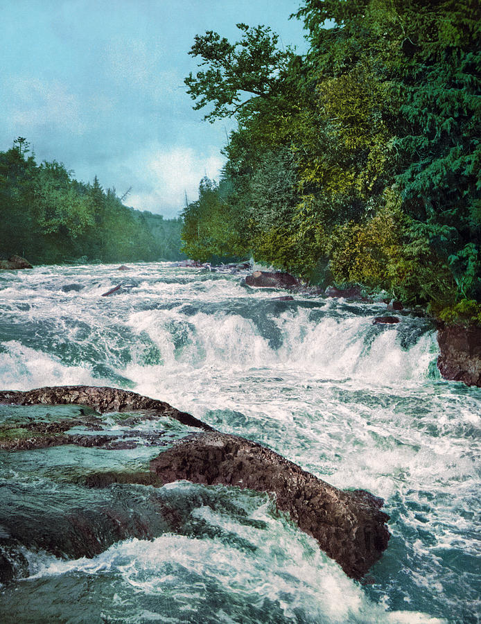 Raquette Falls - Adirondack Mountains - 1902 Photochrom Photograph by War Is Hell Store