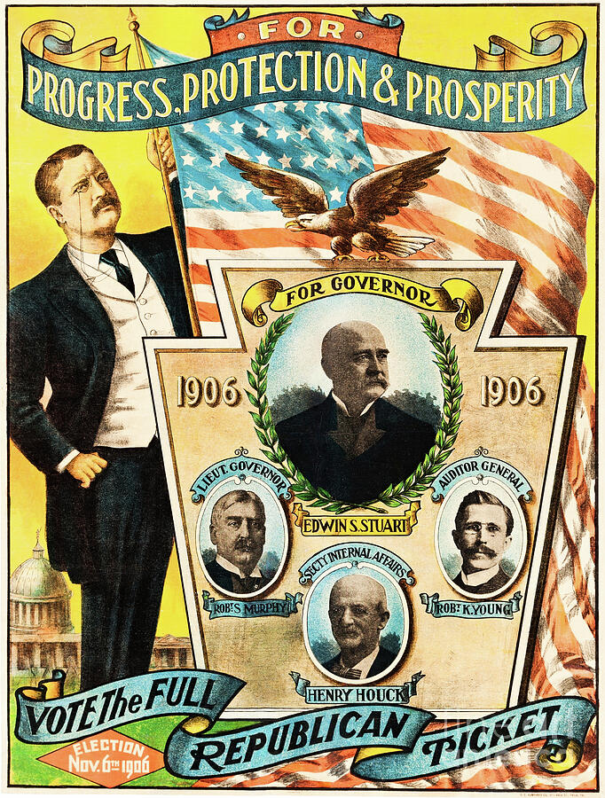Rare 1906 Campaign Poster for Governor Theodore Roosevelt Painting by Peter Ogden Gallery