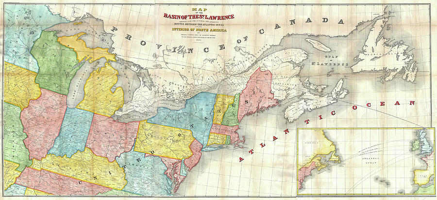 Rare Map of The Great Lakes And St. Lawrence Basin Drawing by Linda ...