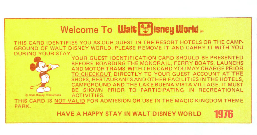 Rare Walt Disney World Guest ID card circa 1976 Photograph by David Lee Thompson
