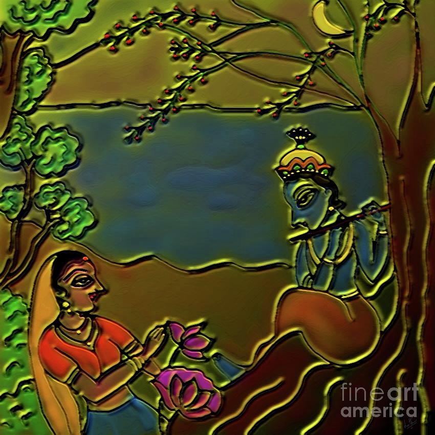 Krishna And Radha Digital Art - Rasleela by Latha Gokuldas Panicker