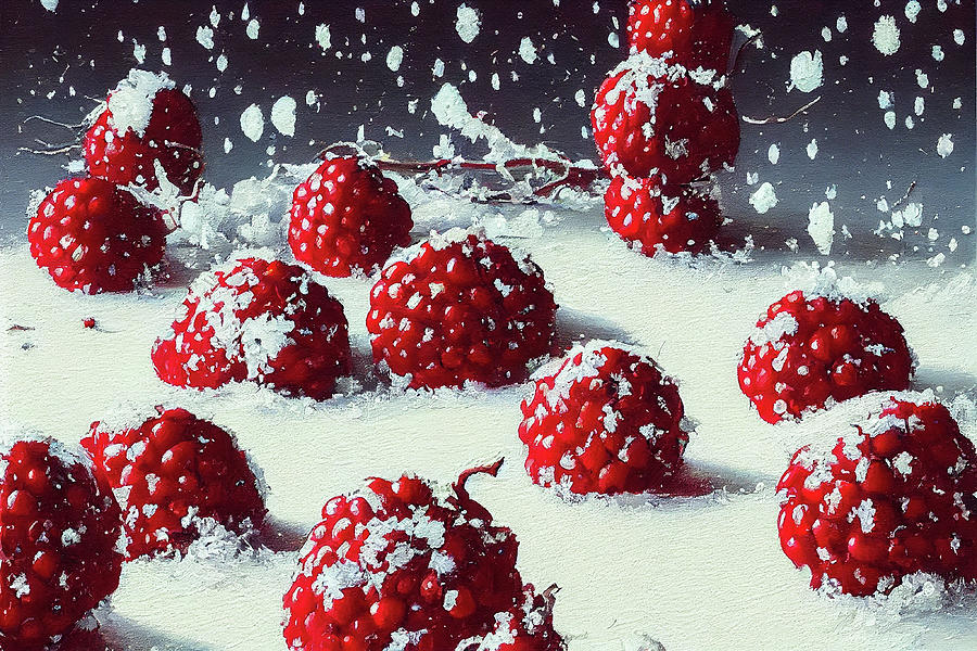 Raspberries in Snow Digital Art by Billy Bateman