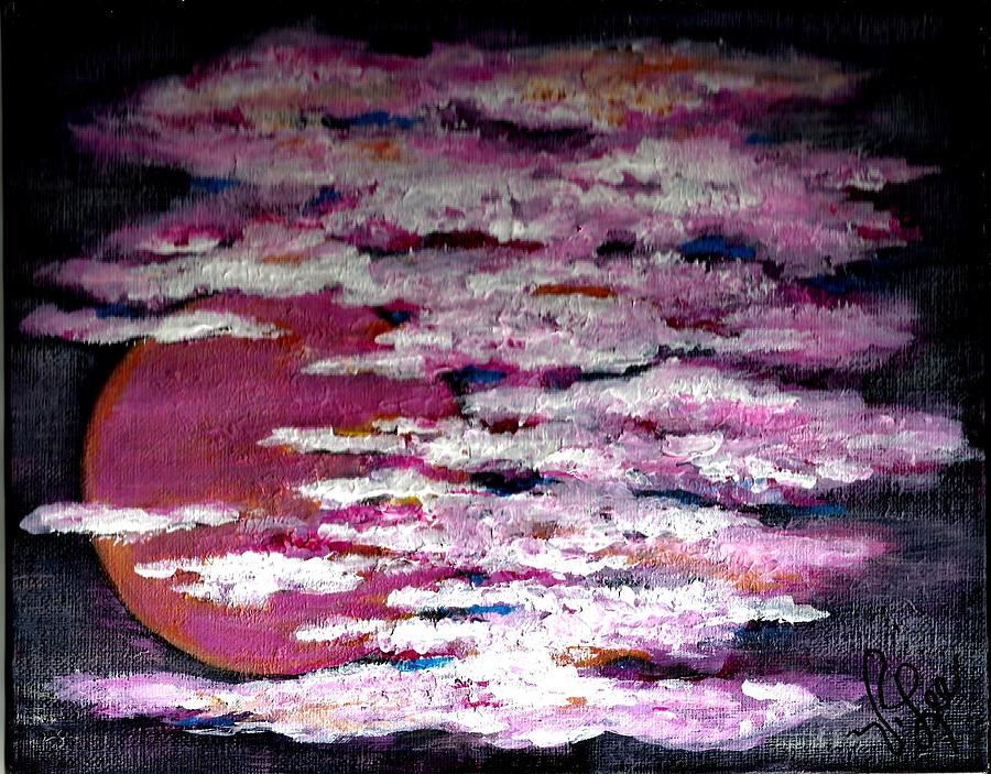 Raspberry Moon Painting by VLee Watson