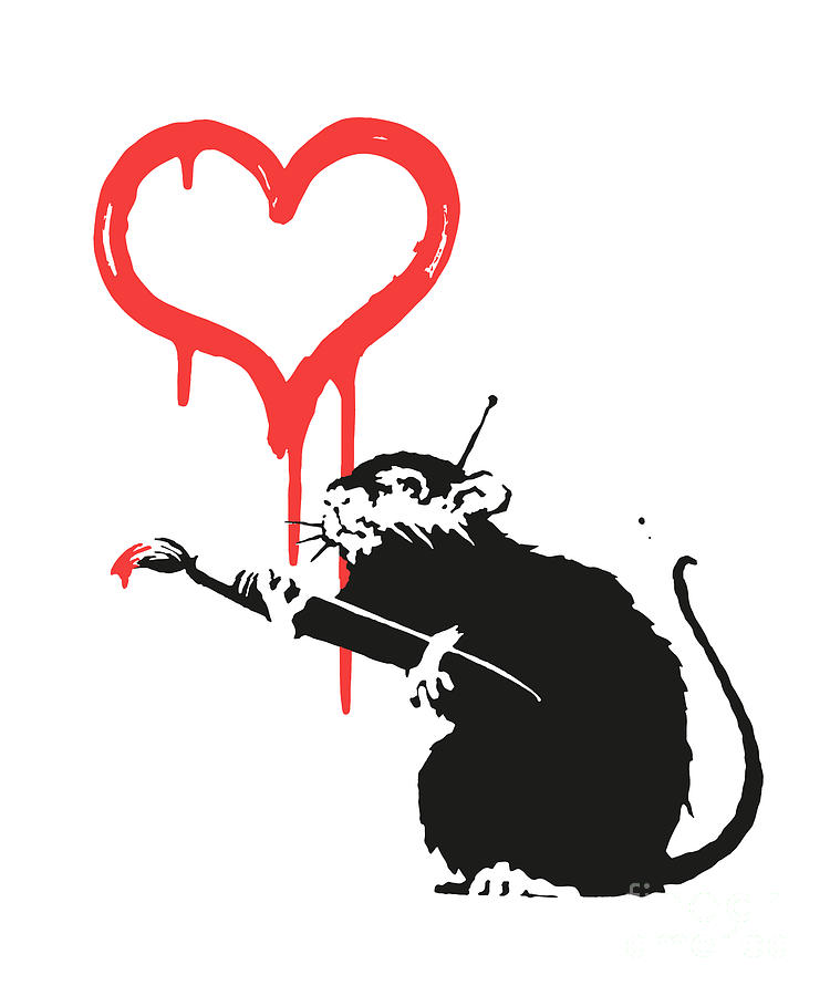 Rat Love Stencil Art Painting by My Banksy