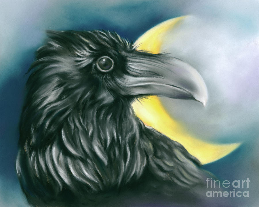 Raven and Crescent Moon Painting by MM Anderson