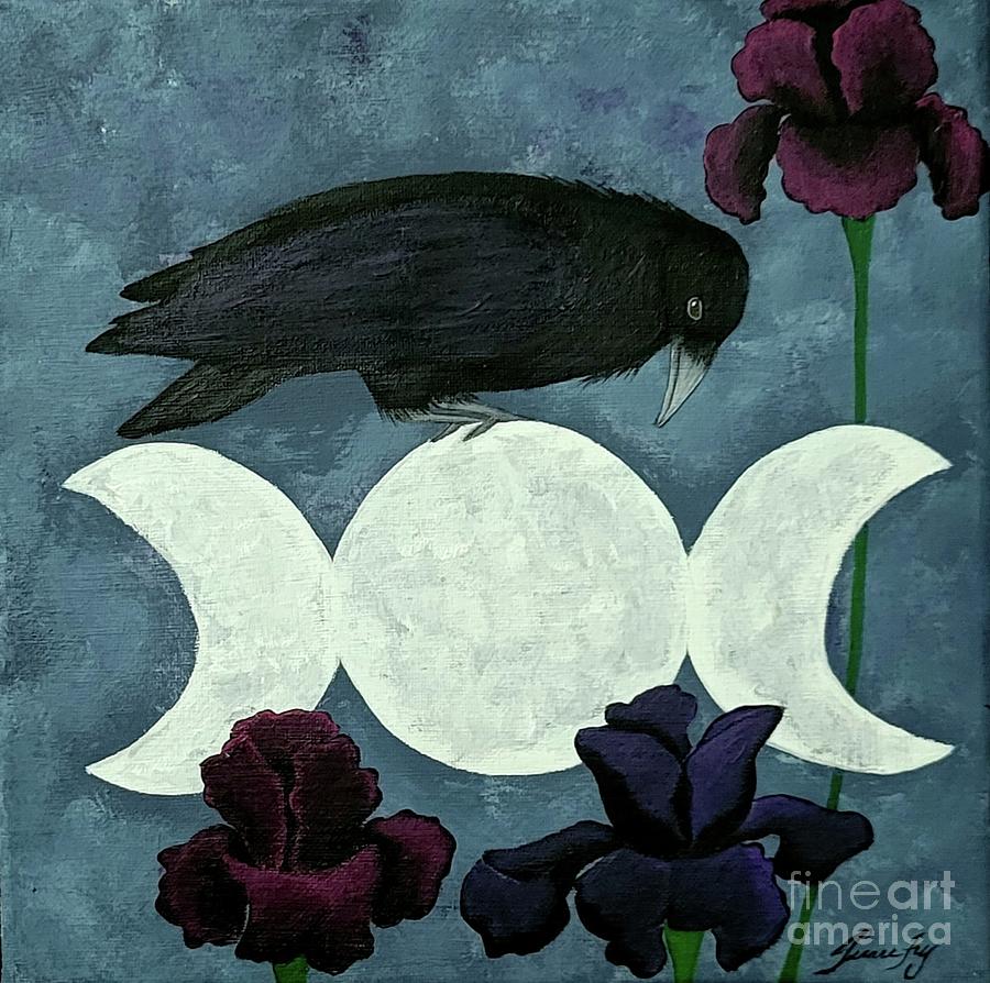 Raven and her Triple Moon Painting by Jean Fry