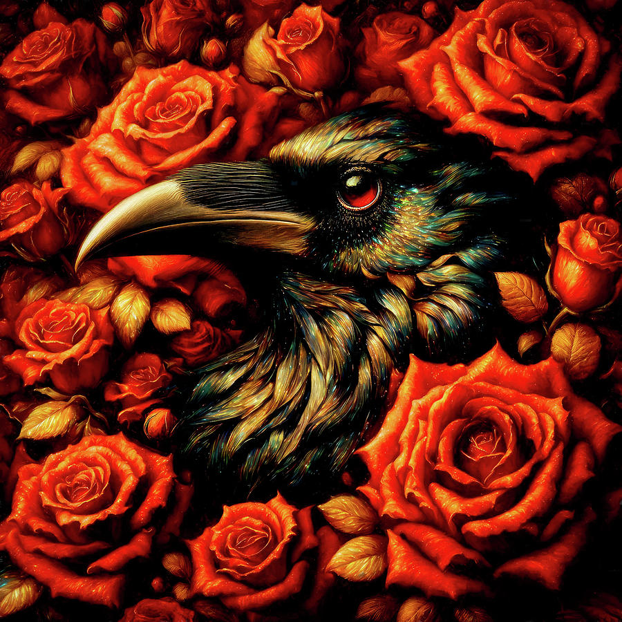 Raven and Roses Digital Art by Peggy Collins