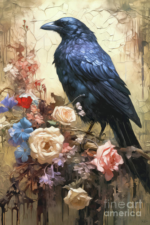 Raven Painting - Raven And Roses by Tina LeCour