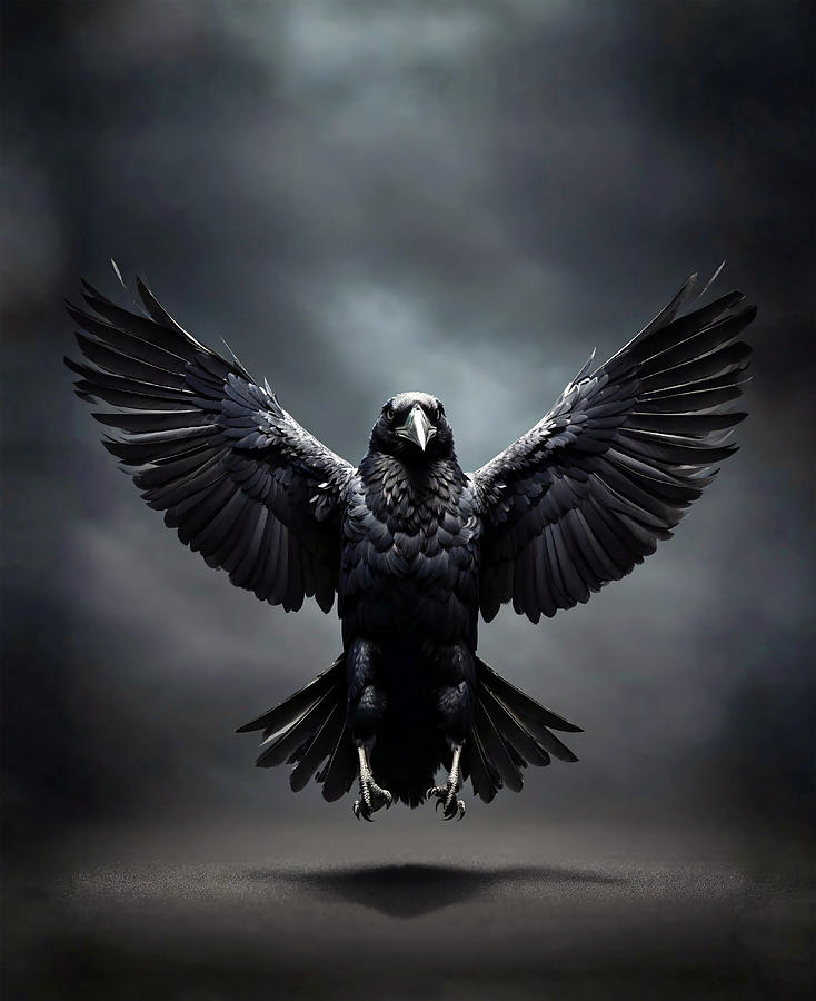 Raven in flight Digital Art by Grant Glendinning