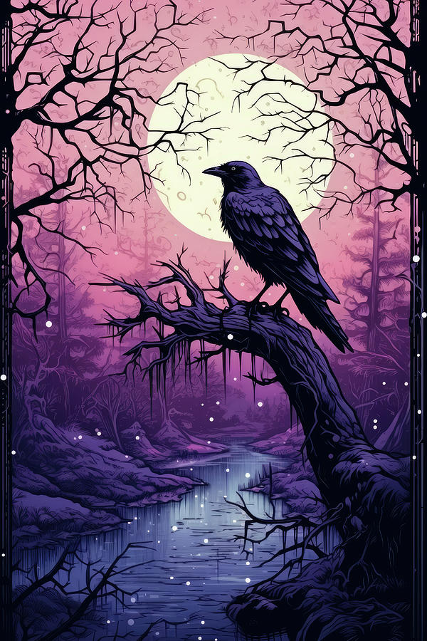 Raven in Mysterious Landscape 01 Digital Art by Matthias Hauser