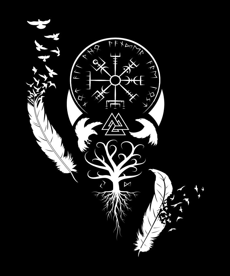 Raven Nordic Tree Mythology Rune Digital Art by Moon Tees - Fine Art ...