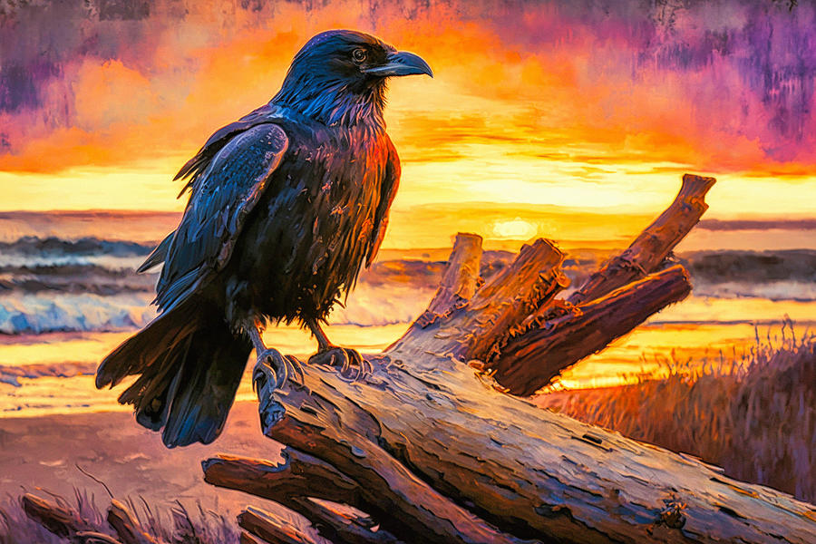 Raven on Driftwood Digital Art by Craig Boehman