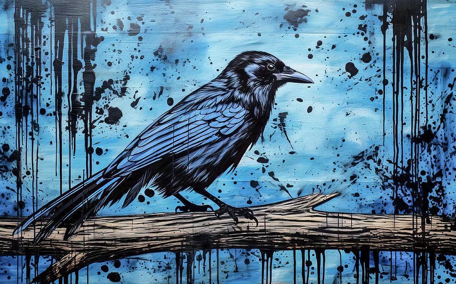 Raven Print Blue Digital Art by Bill Posner