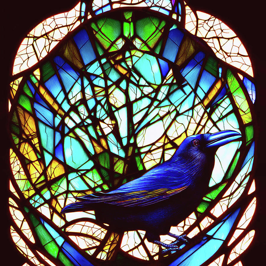 Raven - Stained Glass Digital Art by Peggy Collins