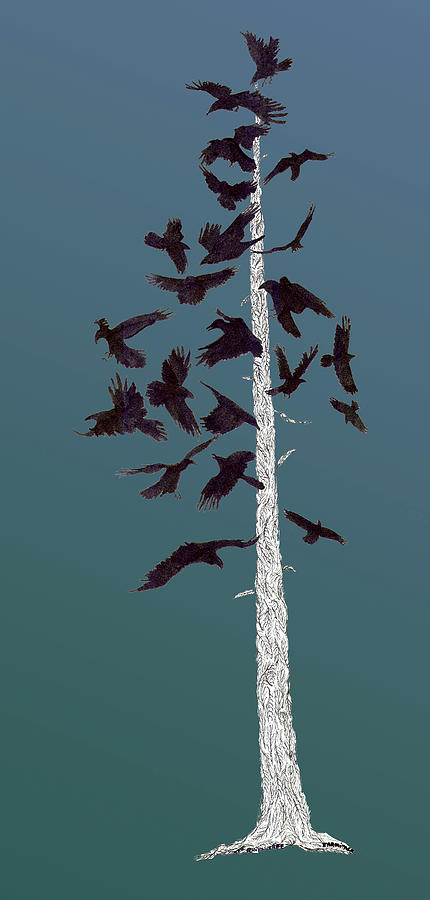 Raven Tree on Blue Digital Art by Jenny Armitage