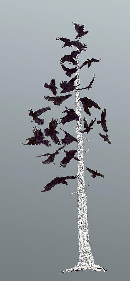 Raven Tree on Gray Digital Art by Jenny Armitage