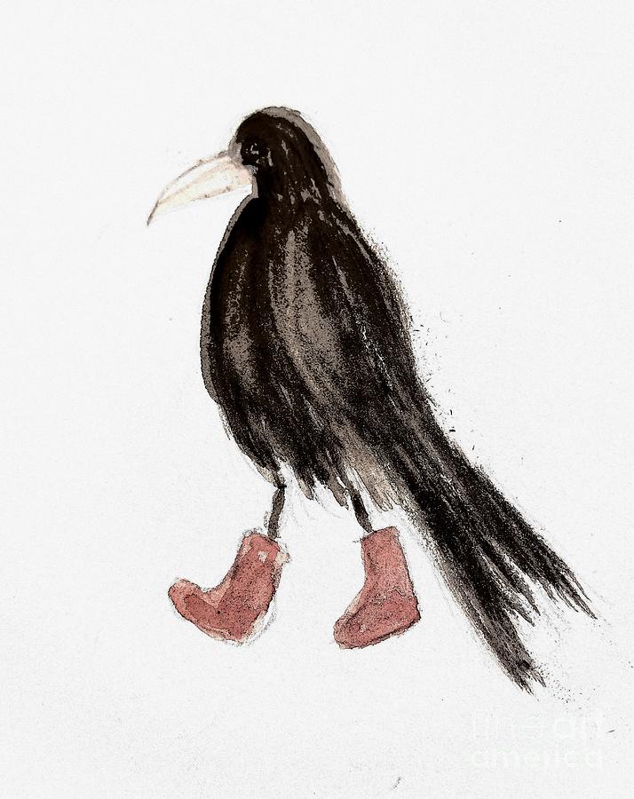 Raven with Red Boots Painting by Margaret Welsh Willowsilk
