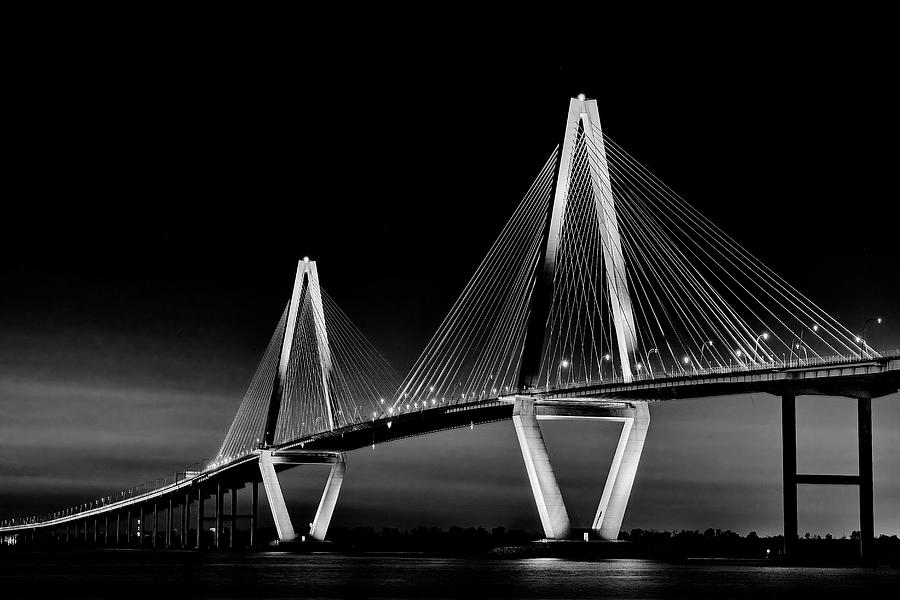 Architecture Photograph - Ravenel Bridge at Night II by Jon Glaser