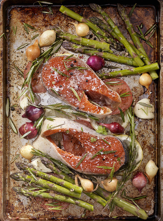 Raw Salmon Steaks in a Roasting Pan Photograph by LauriPatterson