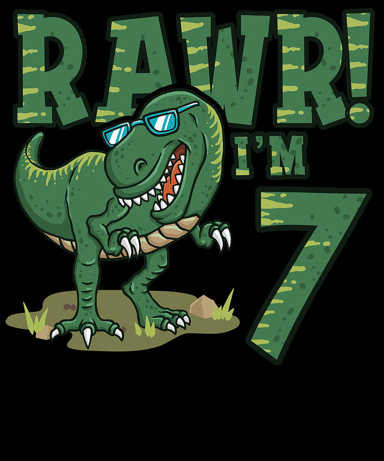 Rawr Im 7 Dinosaur Birthday For Boys Digital Art by Orange Pieces ...