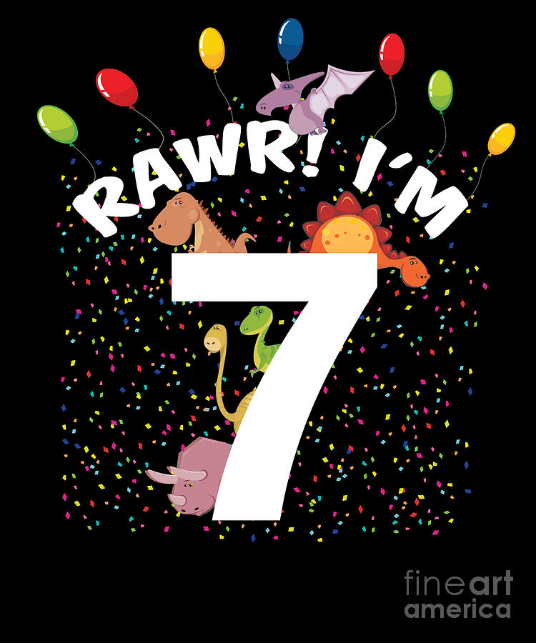 Kids Rawr I'm 7 dinosaur Trex 7th birthday Kids girl boy tee Throw Pillow 