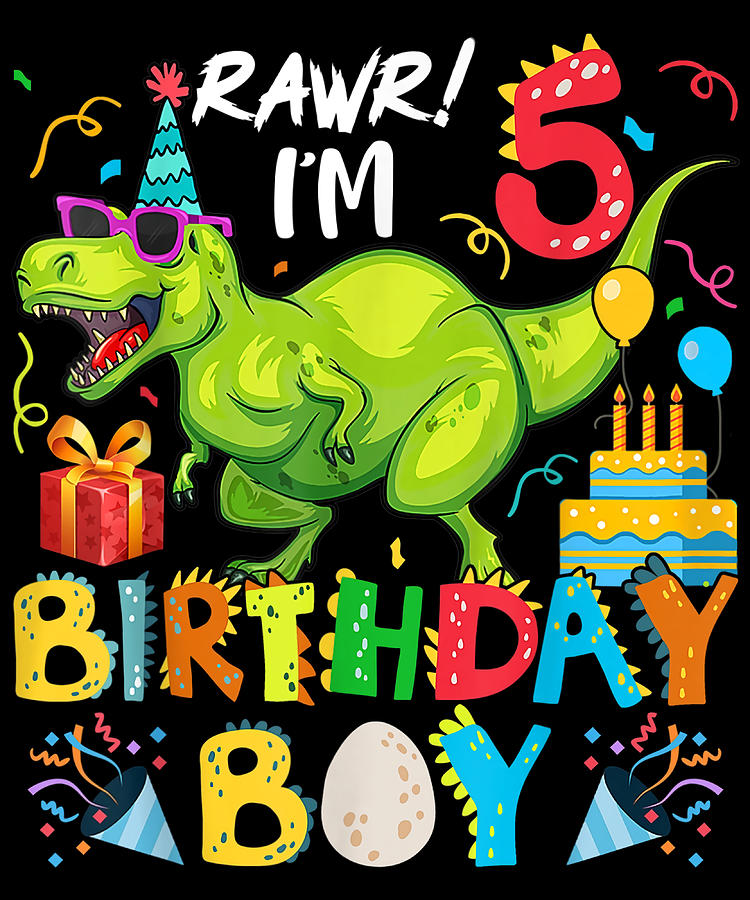 Rawr Ix27m 5th Birthday Boy Dinosaur T Rex 5 Old Painting by Rose Hunt ...