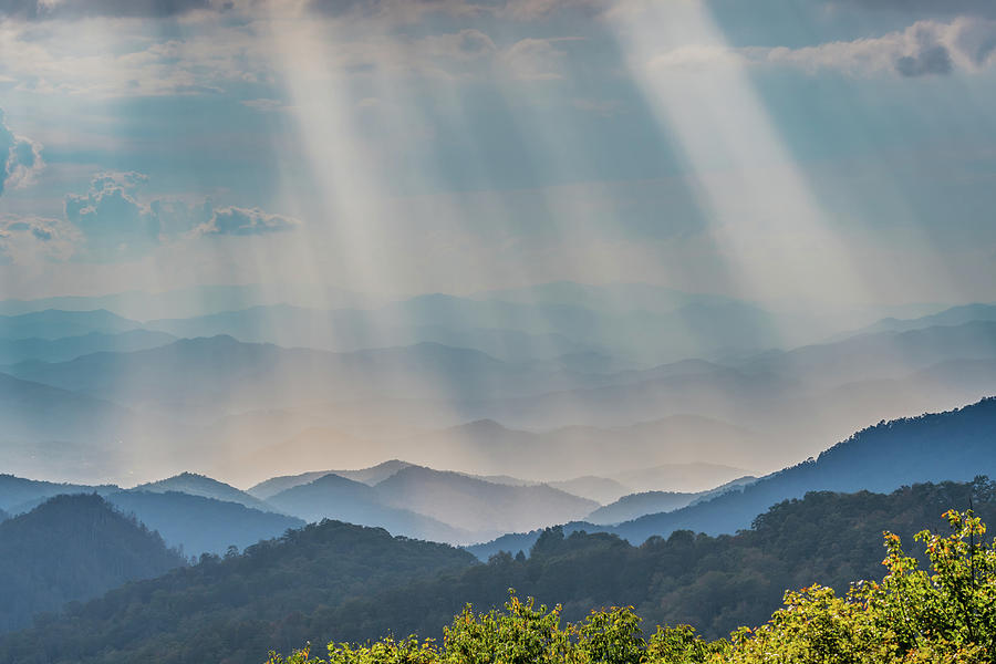 Rays of Sun Shine Over the Blue Ridge Mountains Photograph by Kelly VanDellen