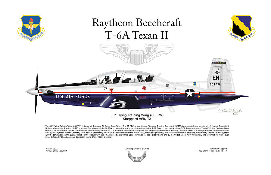 Raytheon Beechcraft T-6A Texan II 80TFW Digital Art by Arthur Eggers