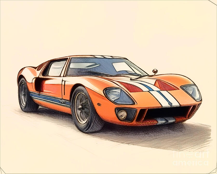 Re15480 1966 Ford GT40 Mk II Drawing by Lisa Sandra - Fine Art America