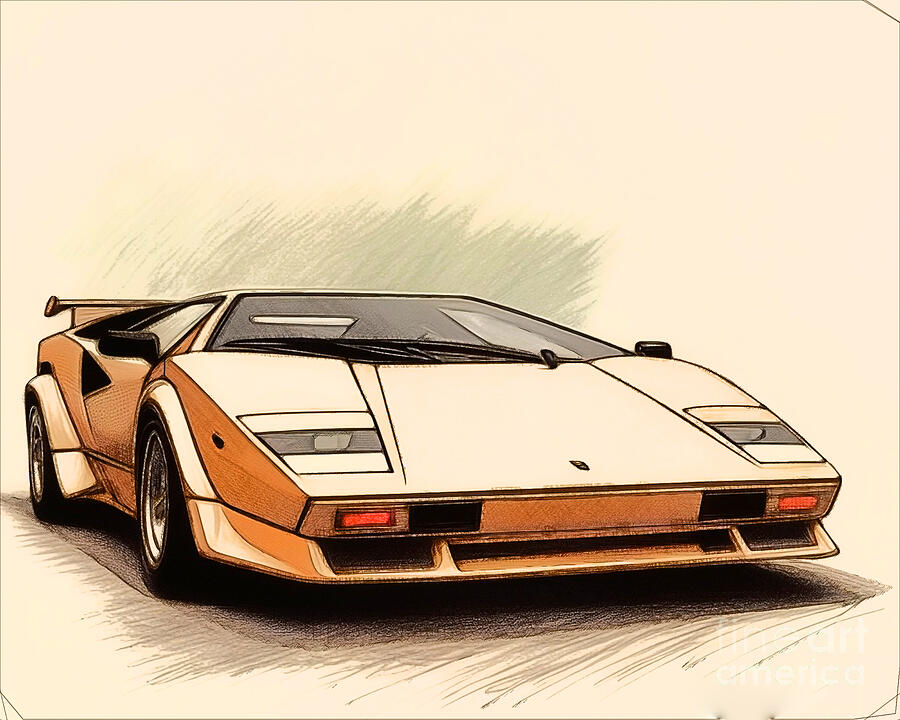 Classic Car Drawing - Re15622 1985 Lamborghini Countach Quattrovalvole by Lisa Sandra