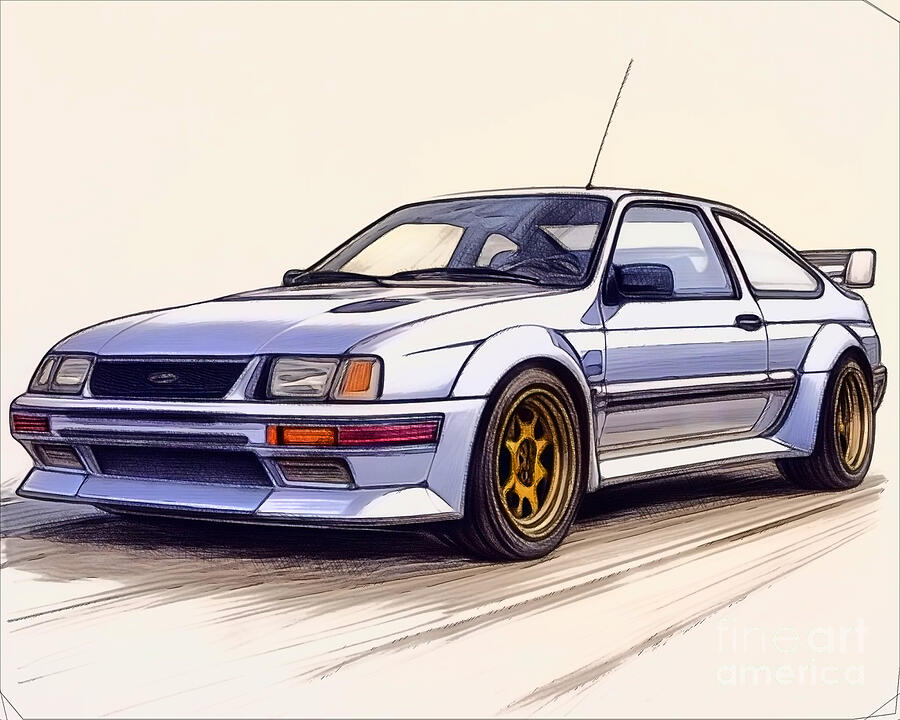 Car Drawing - Re15630 1986 Ford Sierra RS Cosworth by Lisa Sandra