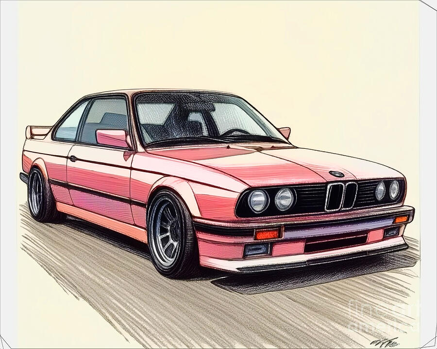 Unique Drawing - Re15634 1987 BMW M3 by Lisa Sandra