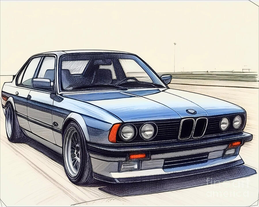 Classic Car Drawing - Re15635 1987 BMW M5 by Lisa Sandra