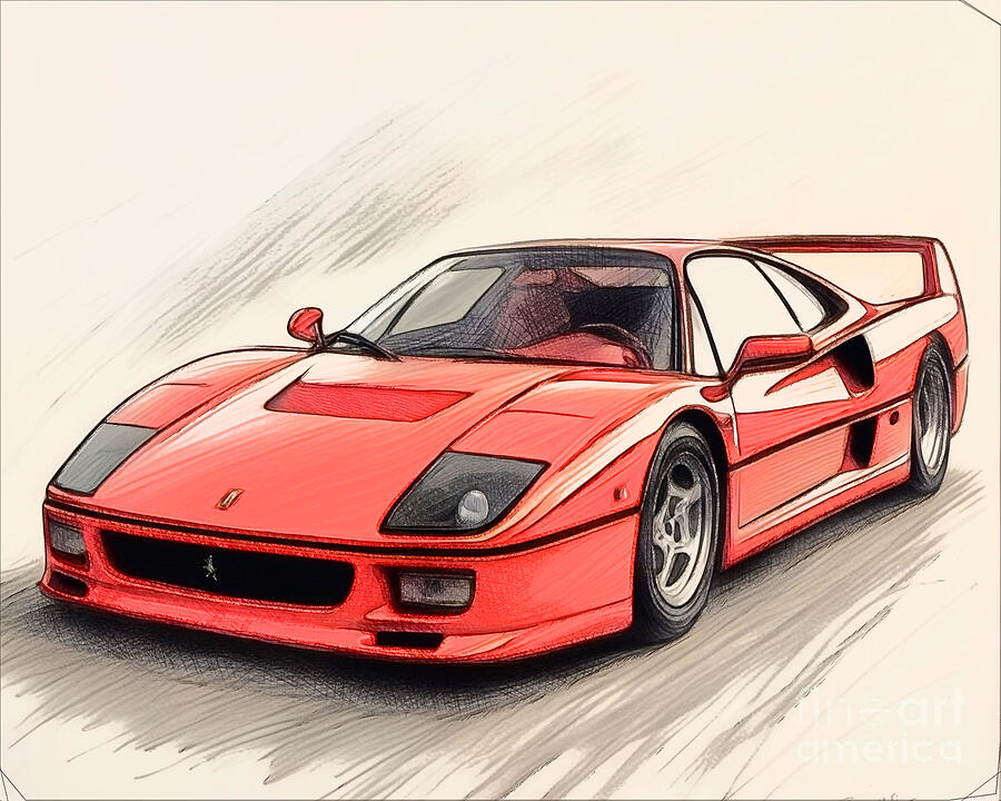 Sports Car Drawing - Re15639 1987 Ferrari F40 by Lisa Sandra