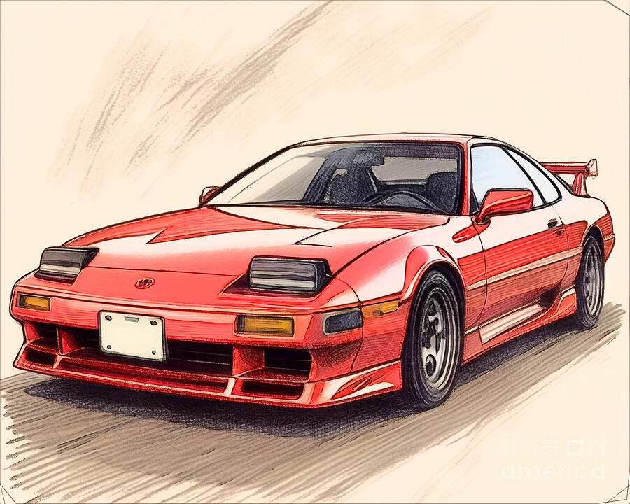 Red Drawing - Re15645 1987 Toyota Supra by Lisa Sandra