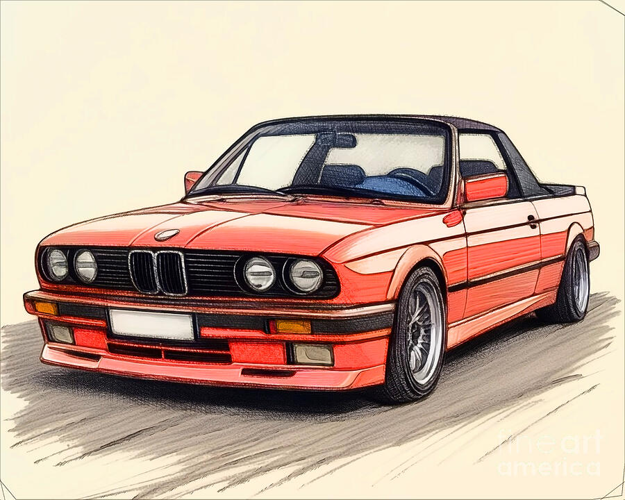 Transportation Drawing - Re15647 1988 BMW M3 Cabrio by Lisa Sandra