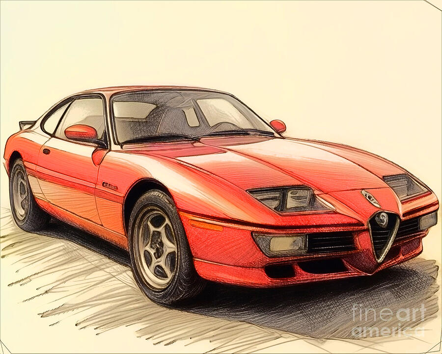 Sports Car Drawing - Re15656 1989 Alfa Romeo SZ by Lisa Sandra