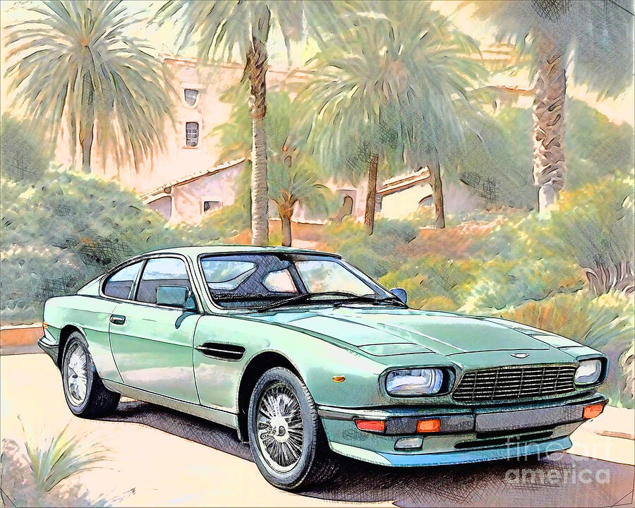 Vintage Car Drawing - Re15657 1989 Aston Martin Virage by Lisa Sandra