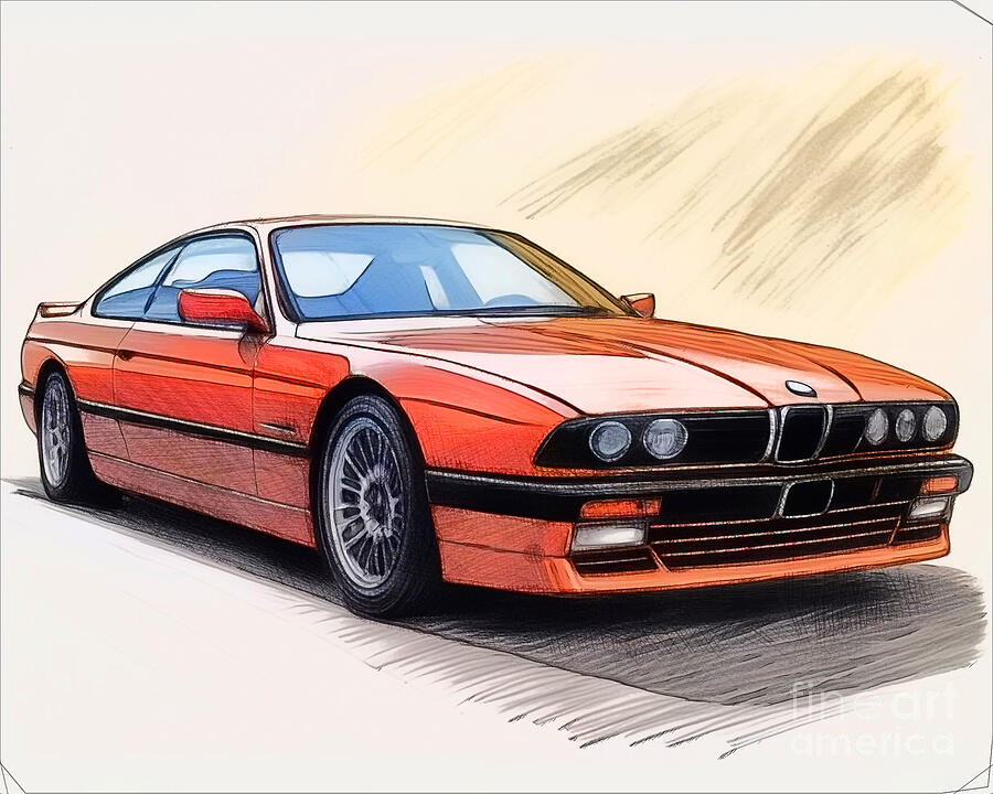 Car Drawing - Re15658 1989 BMW 8-Series by Lisa Sandra