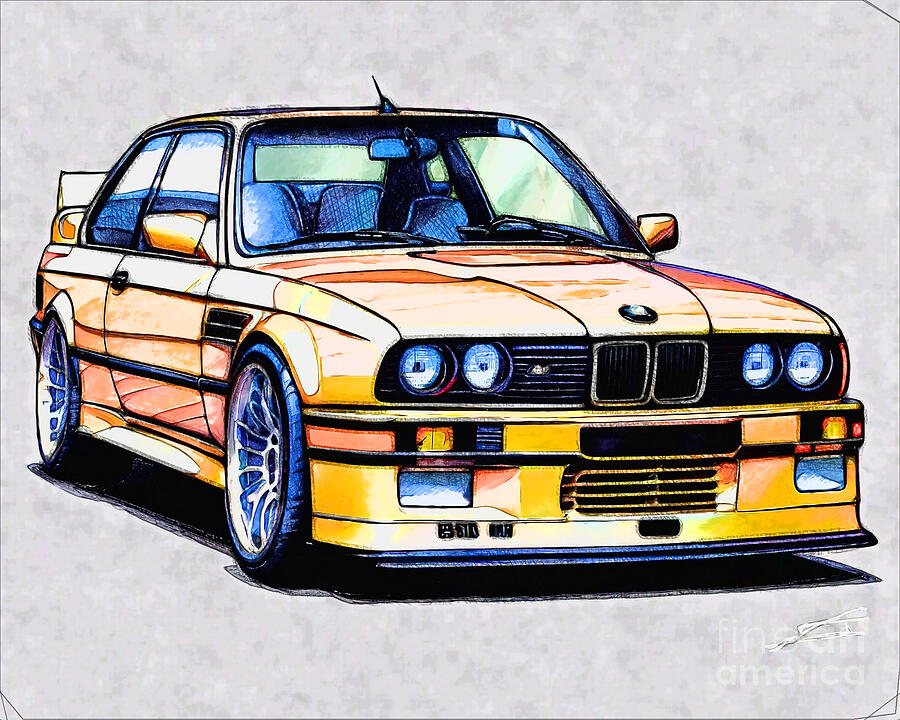 Bmw Drawing - Re15659 1989 BMW M3 Sport Evolution1 by Lisa Sandra