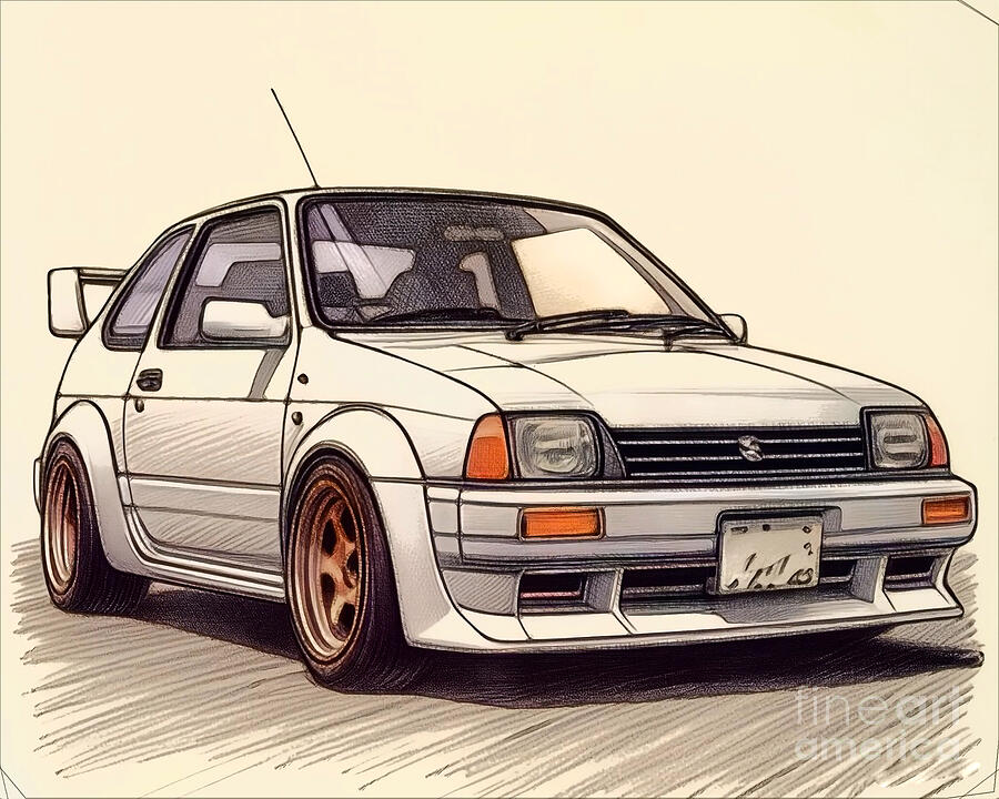 Car Drawing - Re15663 1989 Nissan March Super Turbo by Lisa Sandra