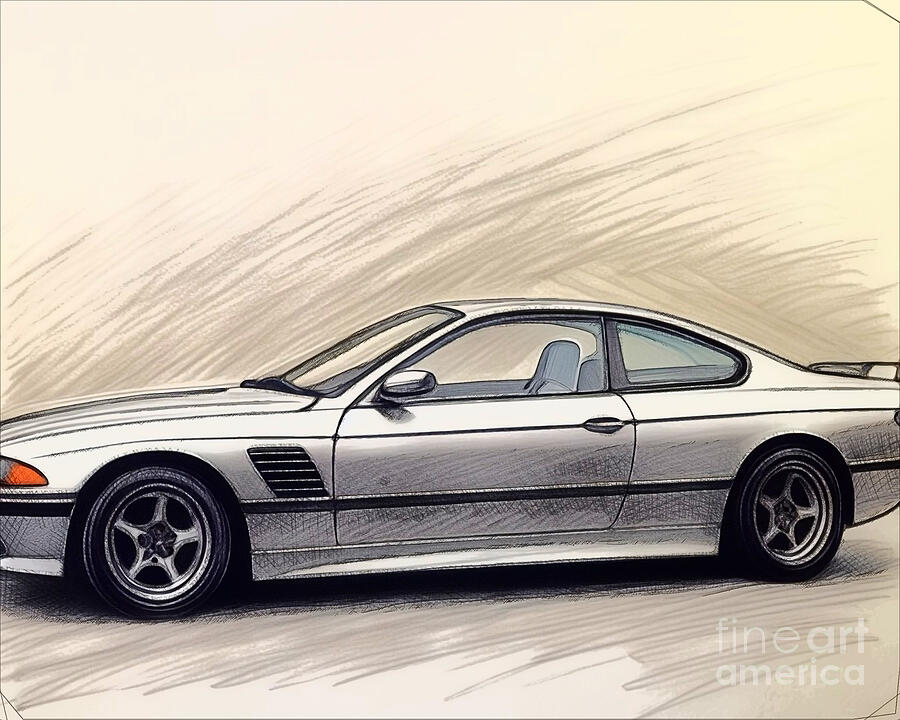 Sports Car Drawing - Re15695 1992 BMW 850 CSi by Lisa Sandra