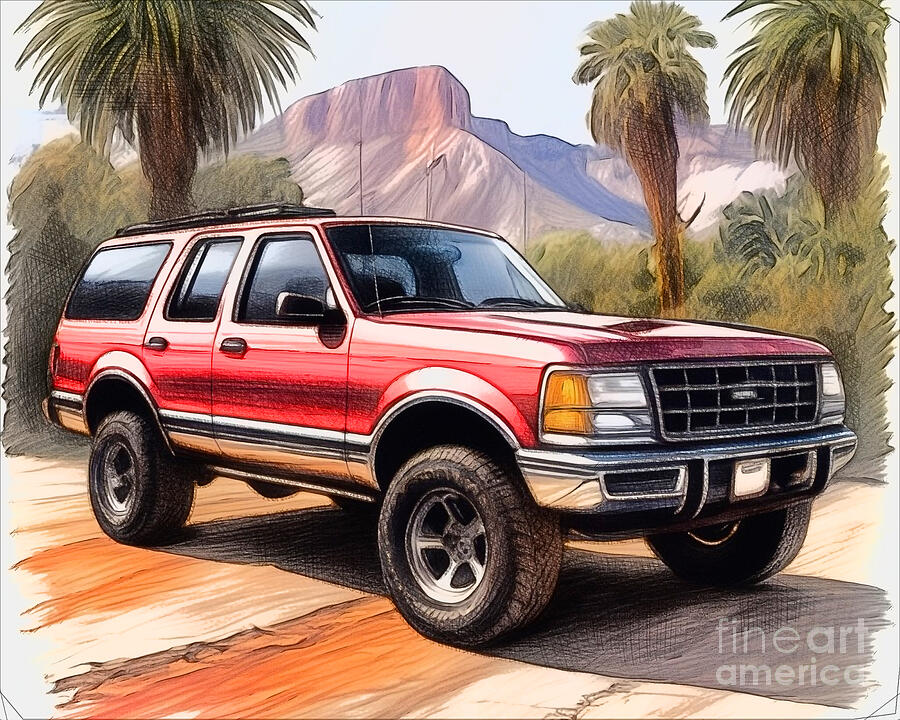 Suv Drawing - Re15698 1992 Ford Explorer Limited XLT Jurassic Park by Lisa Sandra