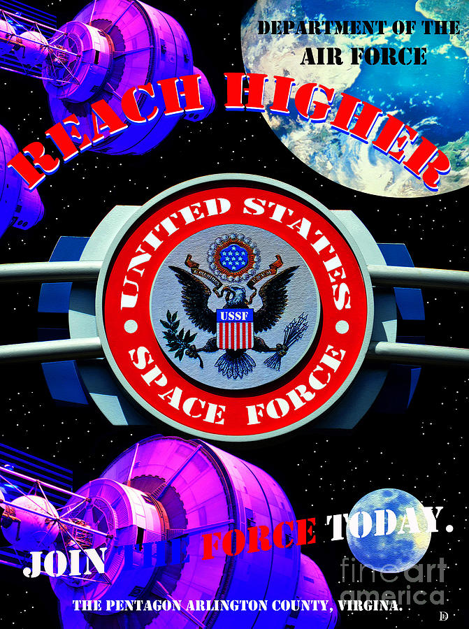 Reach Higher Ussf Recruiting Poster Earth And Moon Mixed Media