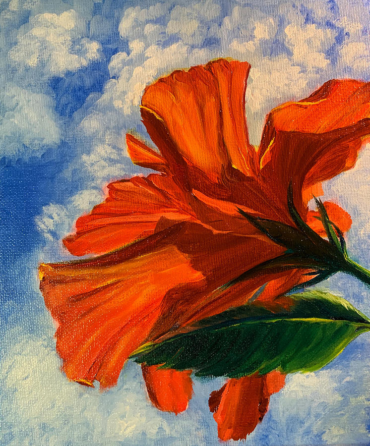 Reaching for Heaven Backlit Hibiscus Painting by Jan Chesler
