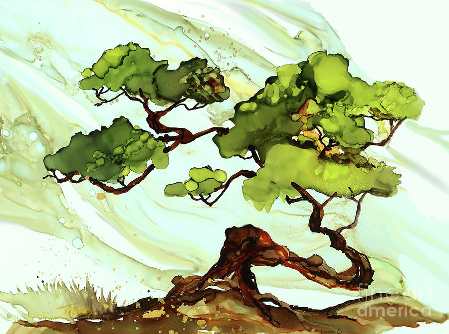 Bonsai Tree Painting - Reaching for more by Julie Tibus