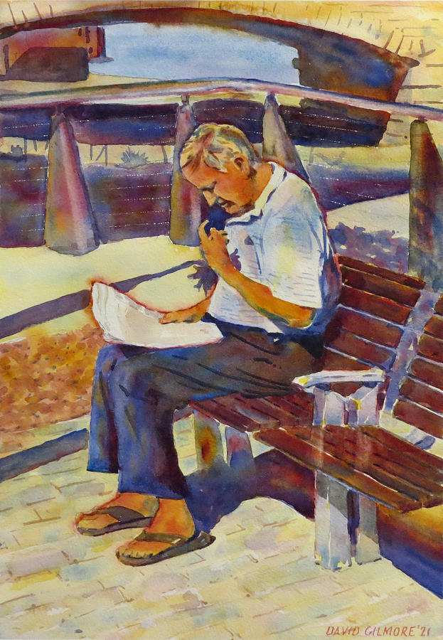 Reader at Putney Bridge Painting by David Gilmore