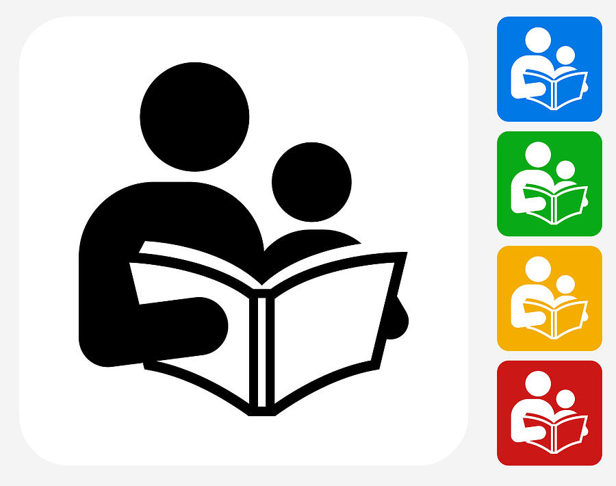 Reading and Children Icon Flat Graphic Design Drawing by Bubaone