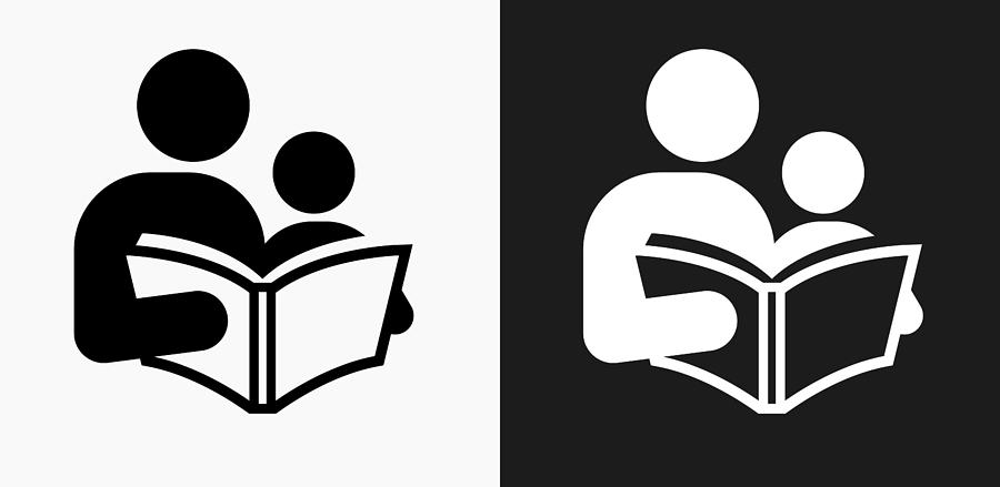 Reading and Children Icon on Black and White Vector Backgrounds Drawing by Bubaone